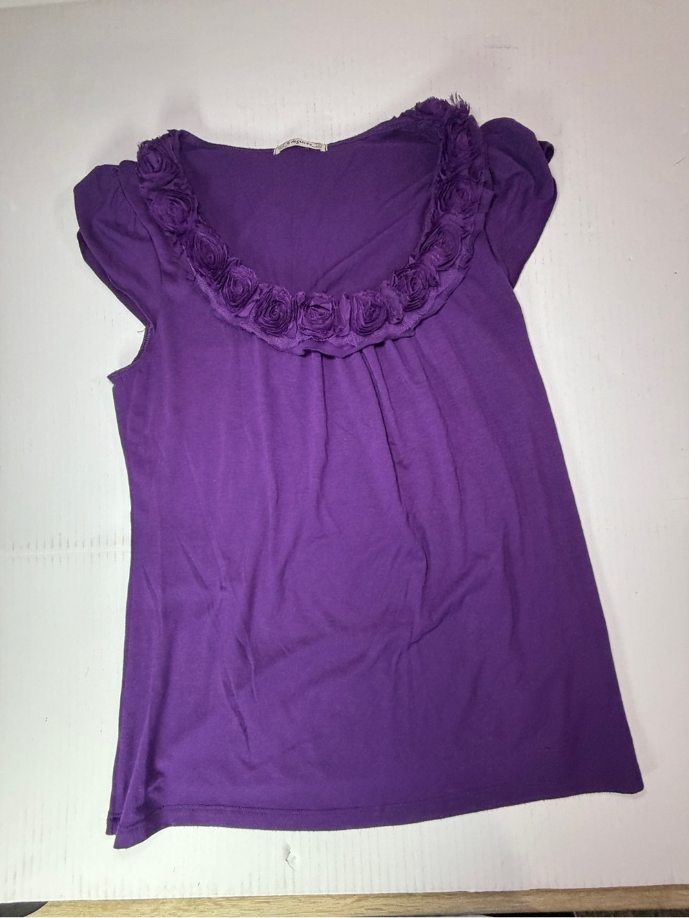 Y2K 6 degrees Purple Floral-Trim Cap Sleeve Camisole